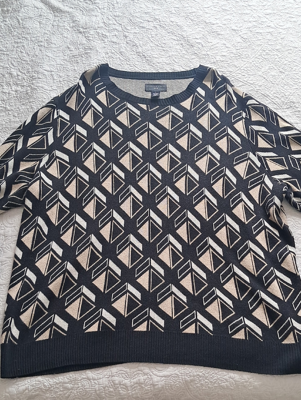 Men's Geometric Crewneck Sweater in Black and Cream